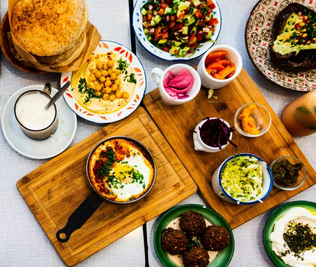 Assorted foods on table