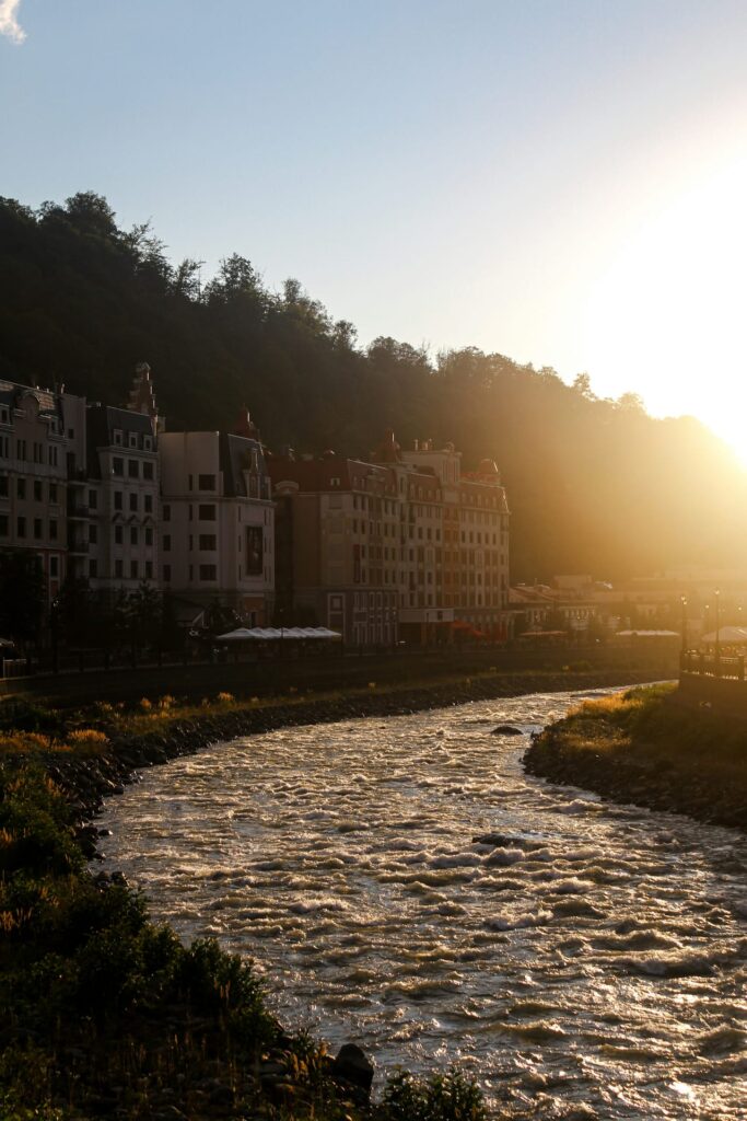 A river with buildings along it